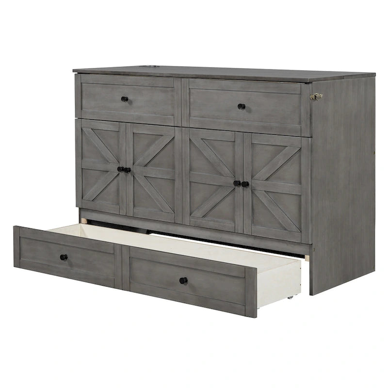 Queen Size Modern Murphy Bed with Versatile Storage Drawers & USB