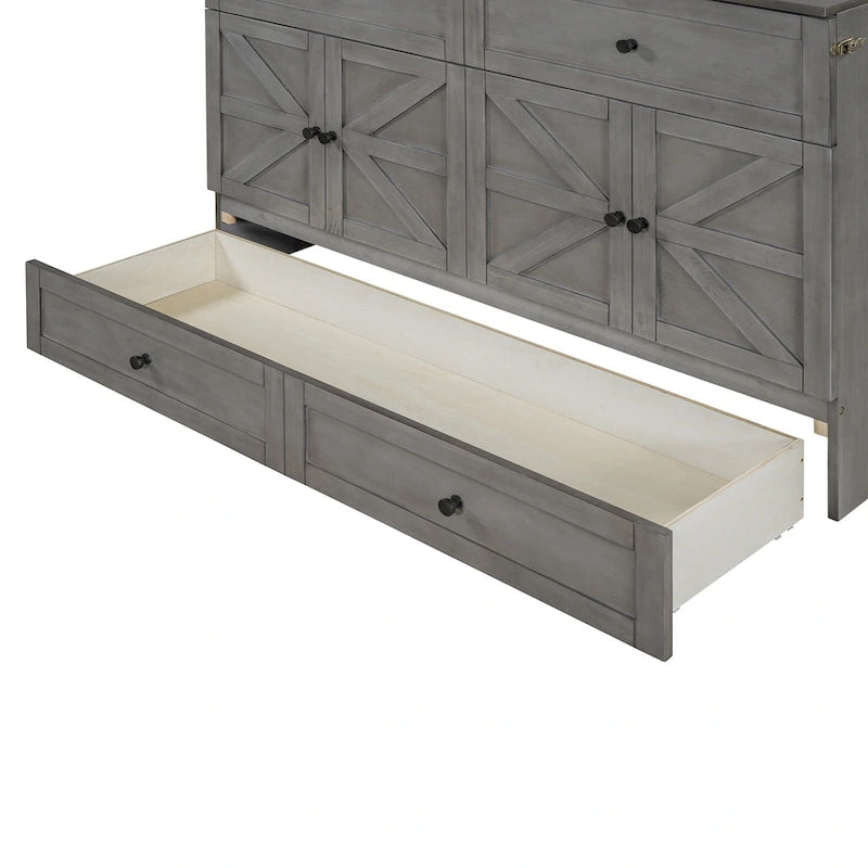 Queen Size Modern Murphy Bed with Versatile Storage Drawers & USB