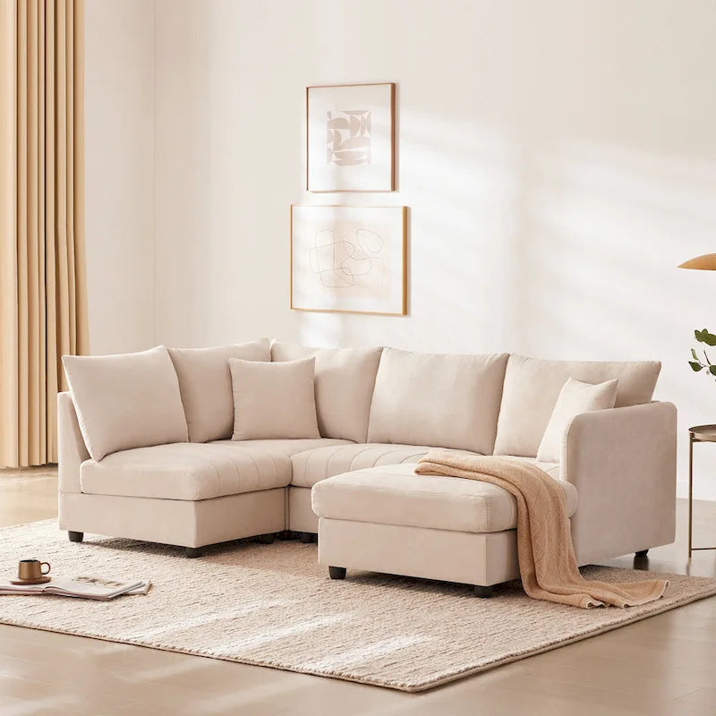 89 Polyester Modular Sectional Sofa with Deep Seat & Ottoman