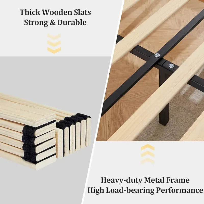 VECELO Bed Frame with Adjustable Headboard, Upholstered Button Tufted Platform Bedframe with Wood Slats Support