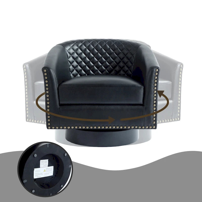 Faux Leather Nailheads Swivel Barrel Chair Set of 2