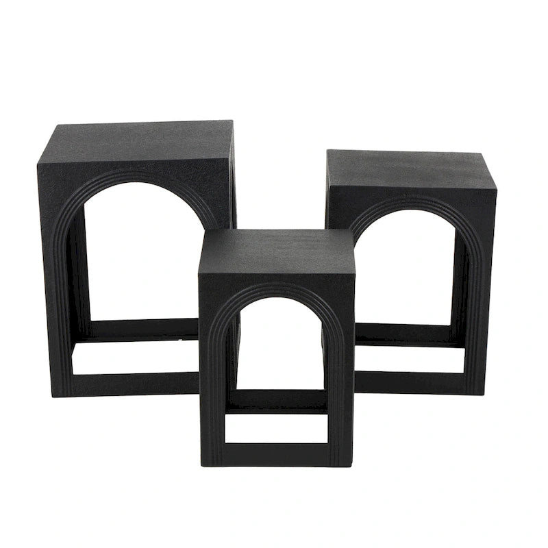Metal Nested Side End Accent Table with Arched Cutouts - Set of 3 Black - Roche River Decor - 16W x 16L x 21H