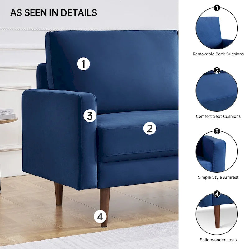 OS Home and Office Furniture 69 Inch Wide Upholstered Sofa with Square Arms
