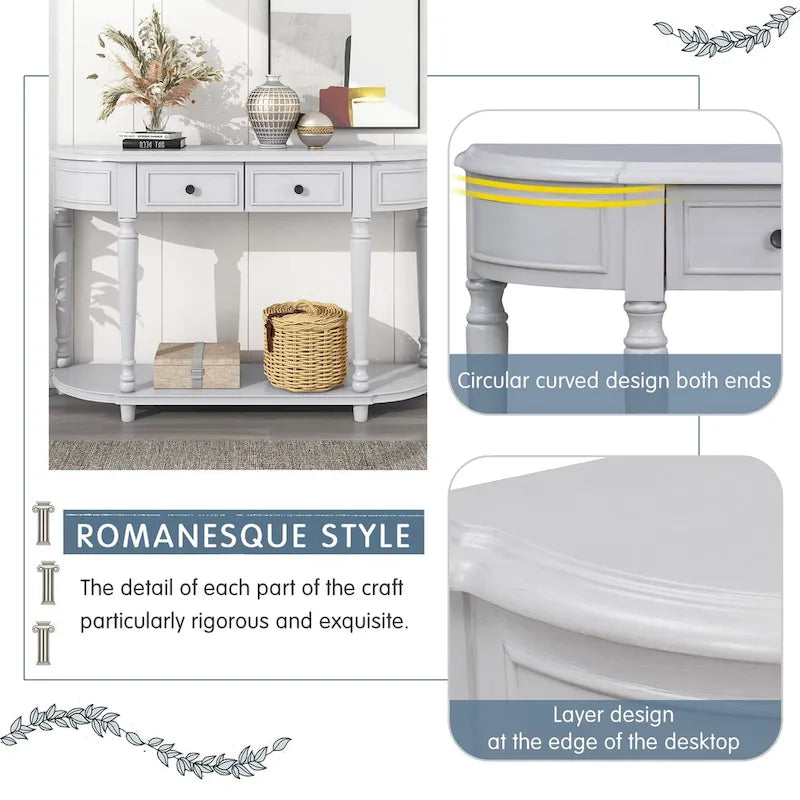 Retro Circular Curved Design Console Table with Open Style Shelf
