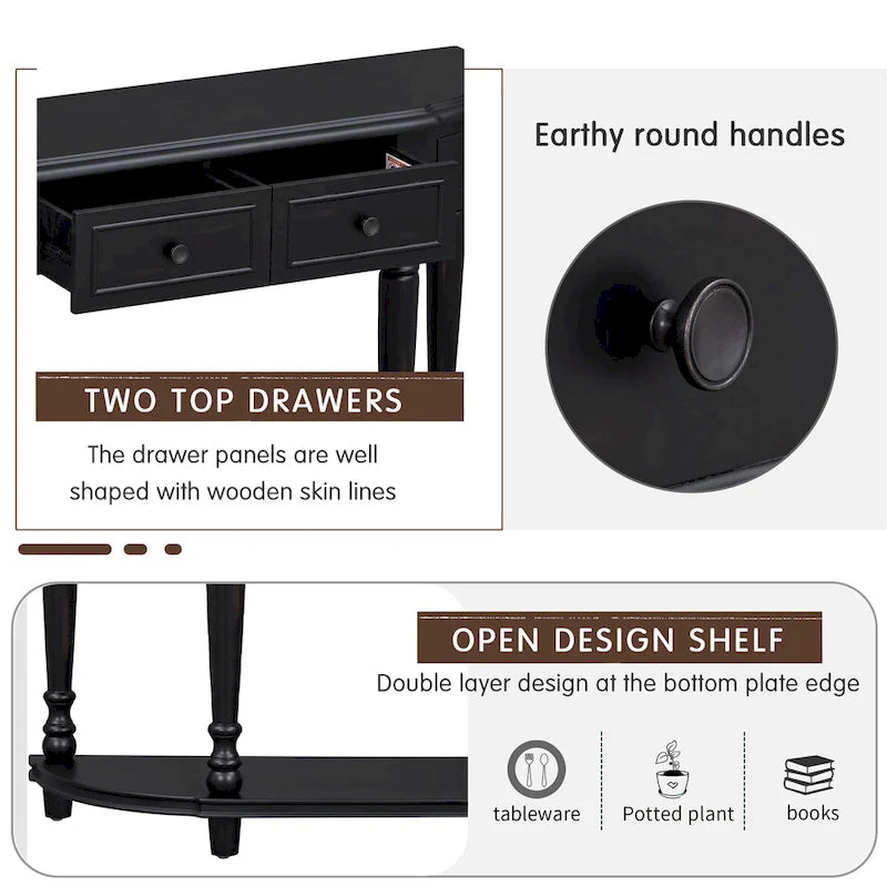 Retro Circular Curved Design Console Table with Open Style Shelf