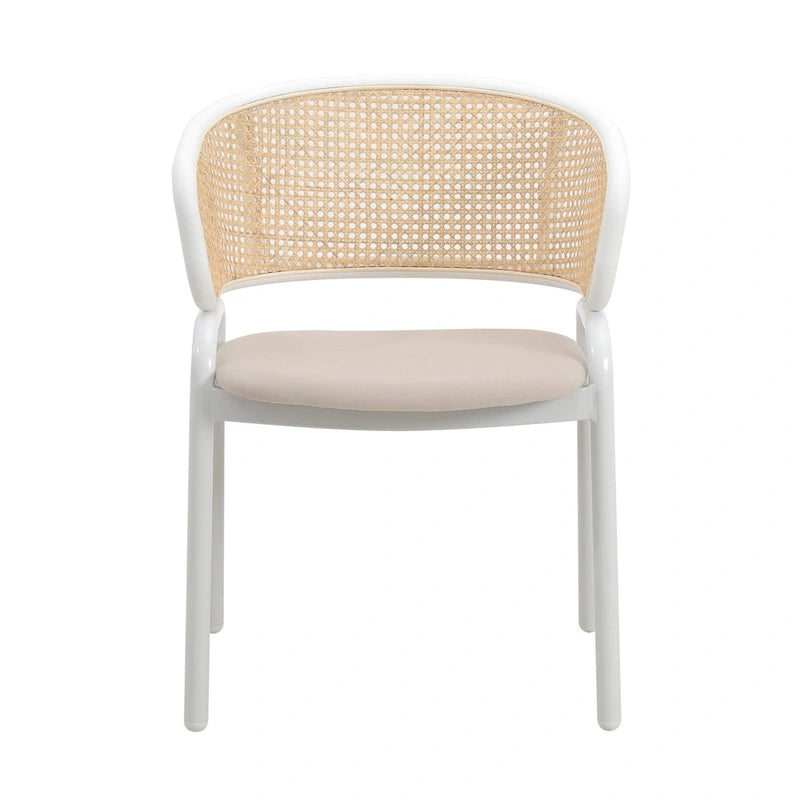 Ervilla Modern Stylish Side Chair with Rattan Back and White Steel Legs for Dining Room & Kitchen, Set of 2