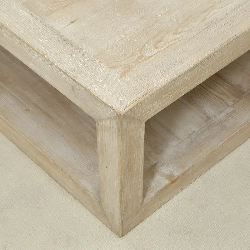 Artissance 39.4L Square Weathered White Washed Wood Indoor Peking Grand Framed Coffee Table