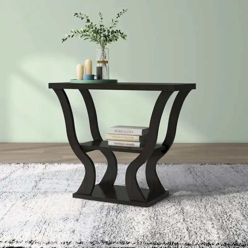 DH BASIC Transitional Espresso 39-inch Console Table with Open-Shelf by Denhour