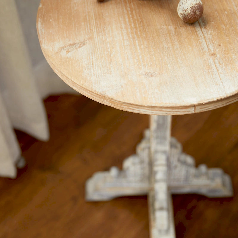 Wood Scroll Intricately Carved Accent or End Table with Brown Wood Top - Gray, White, Cream - Roche River Decor
