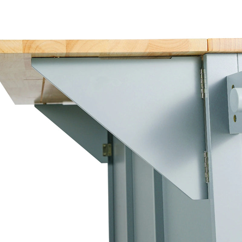 53 in. Rubber Wood Drop-Leaf Countertop Kitchen Island on 5 Wheels with Storage Cabinet and 3 Drawers - 53