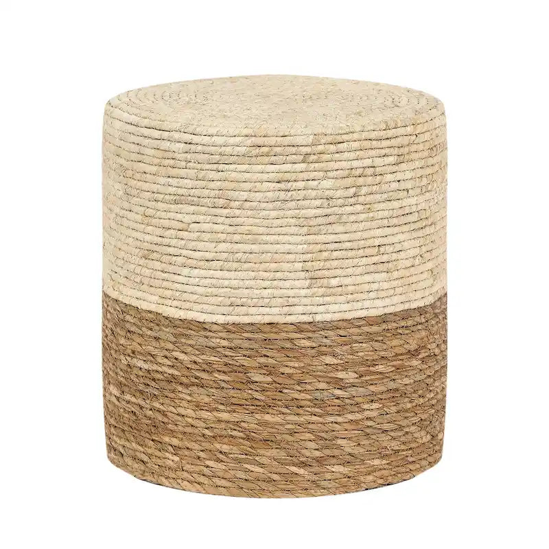 Adeco Set of 2 Foot Stool Natural Cattail Hand Weave Poufs Ottoman