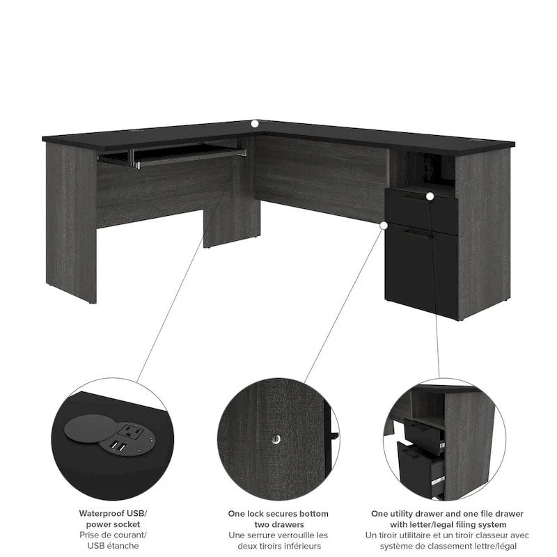 Bestar Norma L-shaped Desk with Hutch