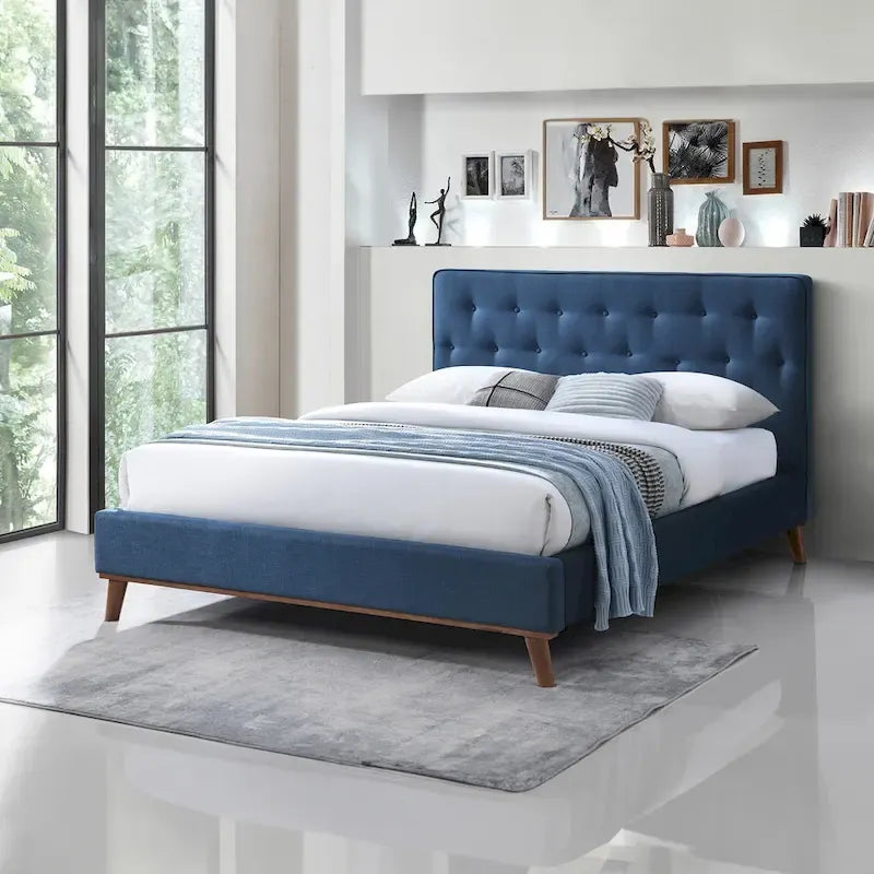 Alina Mid-Century Linen Upholstered Queen/King Platform Bed