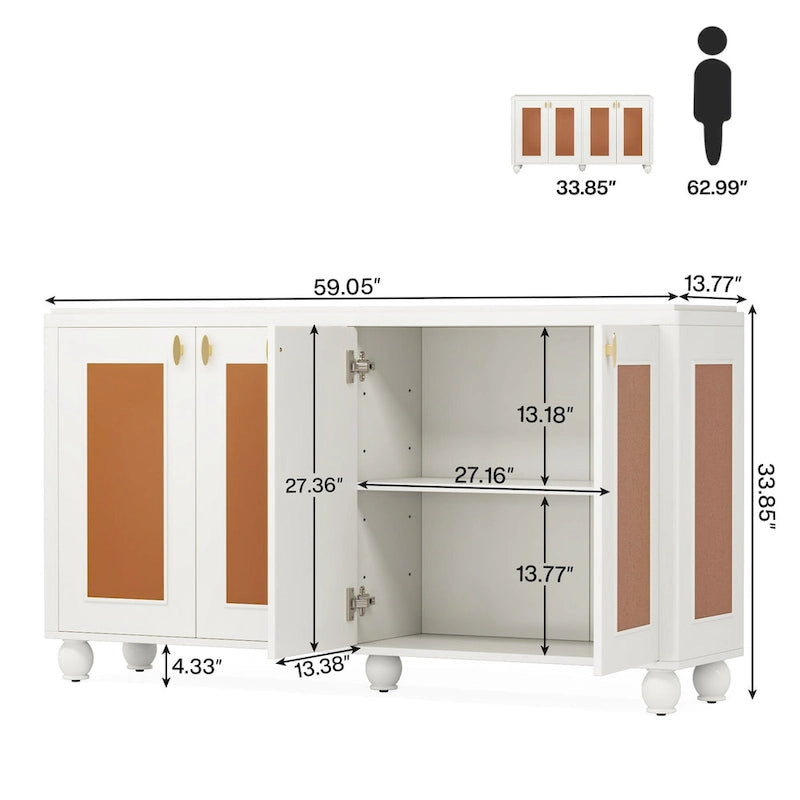 59-Inch 4-Door Sideboard Buffet Cabinet with Adjustable Shelves for Living Room Dining Room
