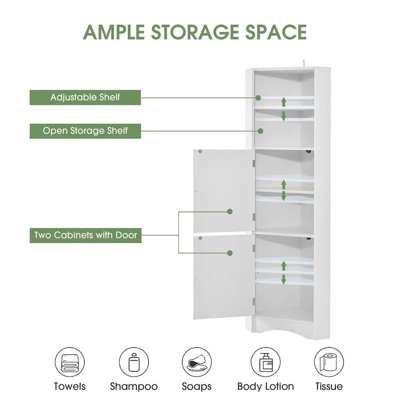 Merax Freestanding Tall Bathroom Corner Cabinet with Adjustable Shelves