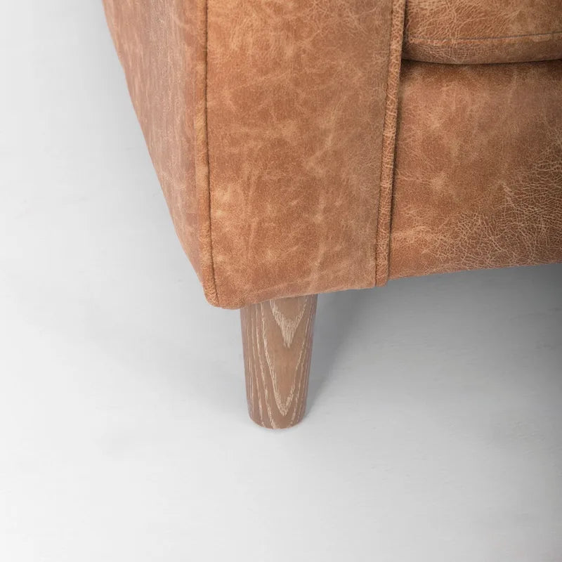 Loretta Cognac Brown Faux Leather Three Seater Sofa w/ Bolster Cushions - 87.9W x 36.2D x 33.8H