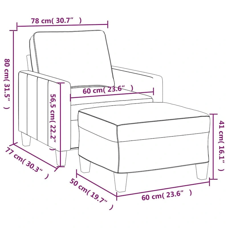 vidaXL Sofa Chair with Footstool Accent Upholstered Living Room Chair Fabric