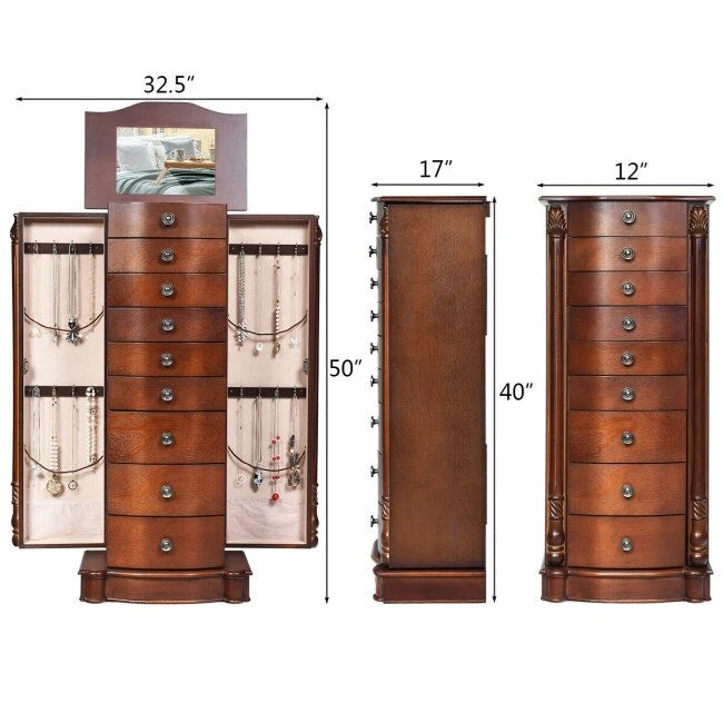 Large Wooden Jewelry Storage Box Organizer - 17 x 12 x 39.5 (L x W x H)