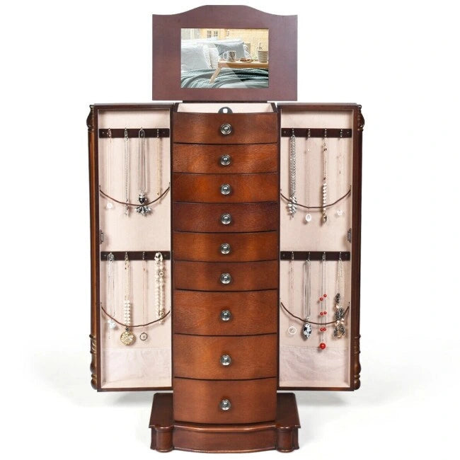 Large Wooden Jewelry Storage Box Organizer - 17 x 12 x 39.5 (L x W x H)