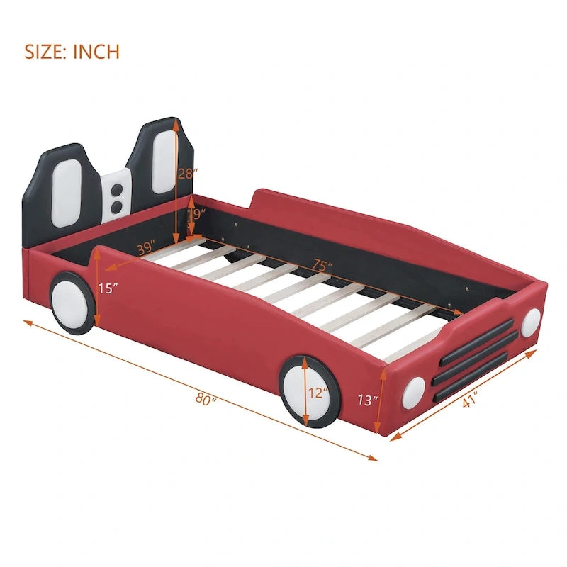Race Car-Shaped Platform Bed with Wheels