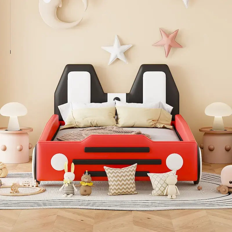 Race Car-Shaped Platform Bed with Wheels