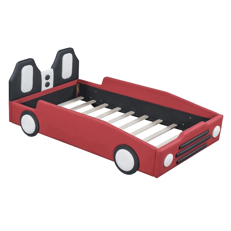 Race Car-Shaped Platform Bed with Wheels