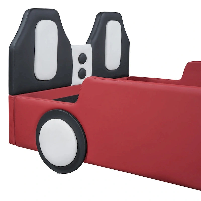 Race Car-Shaped Platform Bed with Wheels