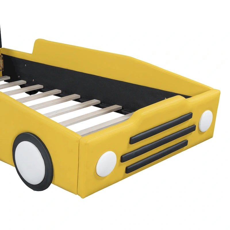 Race Car-Shaped Platform Bed with Wheels