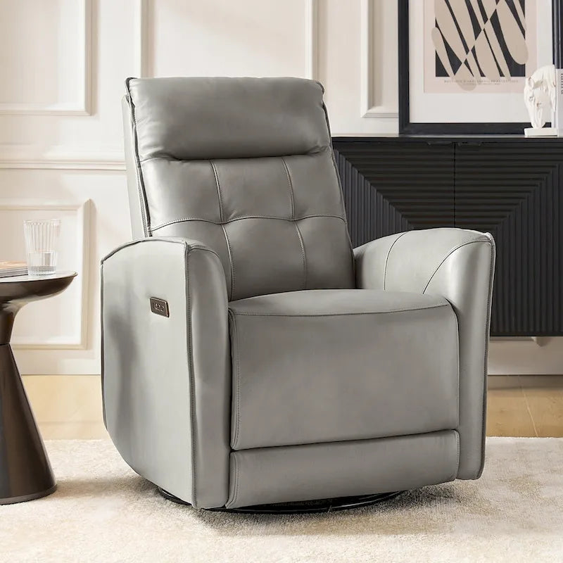 Alberto Mordern Genuine Leather Power Recliner with USB Charging Port by HULALA HOME