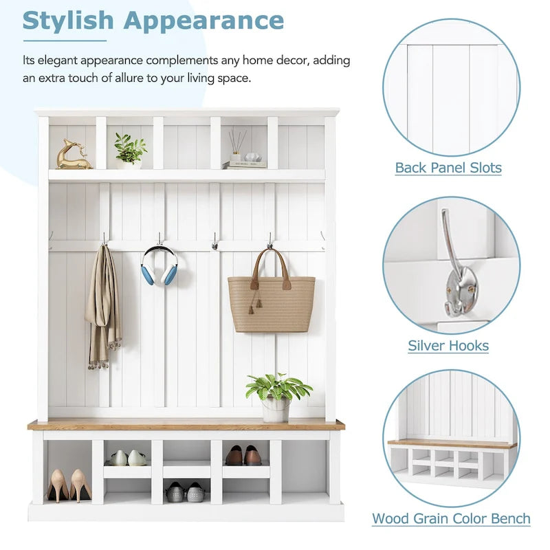 78H Modern Hall Tree with Wide Storage Seating Bench,Entryway Shoe Cabinet with 13 Compartments,Elegant Coat Rack with 6 Hooks