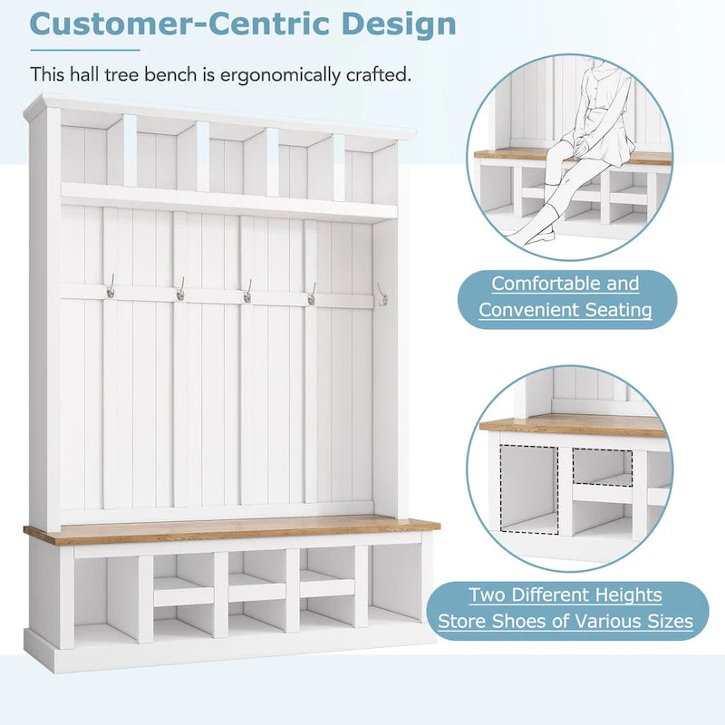 78H Modern Hall Tree with Wide Storage Seating Bench,Entryway Shoe Cabinet with 13 Compartments,Elegant Coat Rack with 6 Hooks