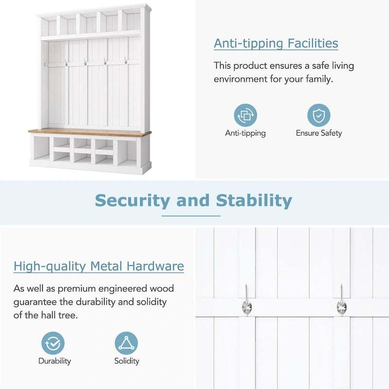 78H Modern Hall Tree with Wide Storage Seating Bench,Entryway Shoe Cabinet with 13 Compartments,Elegant Coat Rack with 6 Hooks