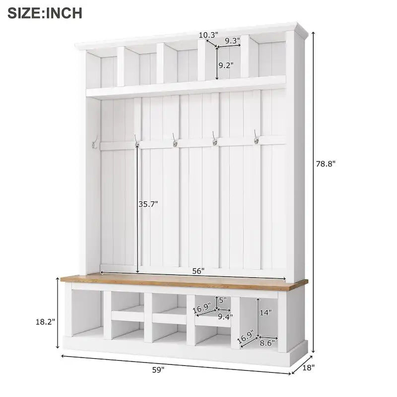 78H Modern Hall Tree with Wide Storage Seating Bench,Entryway Shoe Cabinet with 13 Compartments,Elegant Coat Rack with 6 Hooks