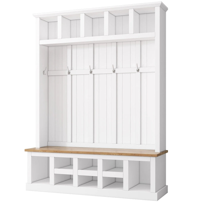 78H Modern Hall Tree with Wide Storage Seating Bench,Entryway Shoe Cabinet with 13 Compartments,Elegant Coat Rack with 6 Hooks