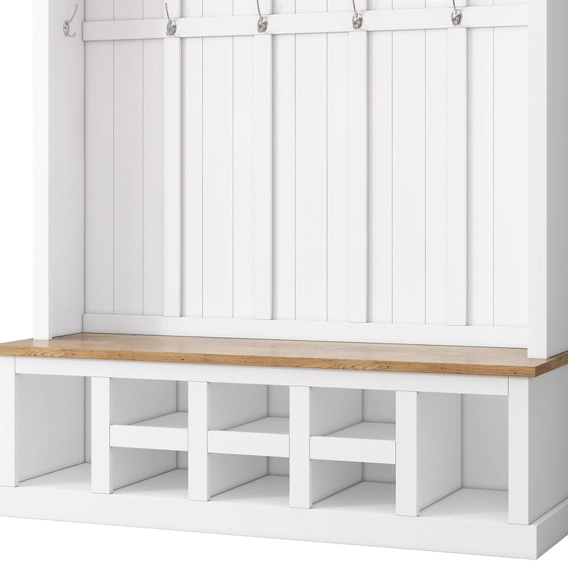 78H Modern Hall Tree with Wide Storage Seating Bench,Entryway Shoe Cabinet with 13 Compartments,Elegant Coat Rack with 6 Hooks