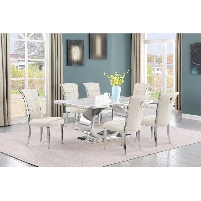 Best Quality Furniture D430/1-SC320-7 Dining Set with 68 White Marble Top