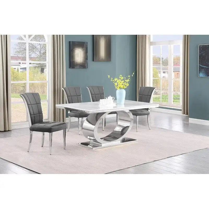 Best Quality Furniture D430/1-SC320-7 Dining Set with 68 White Marble Top