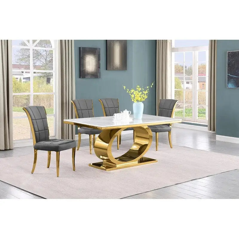 Best Quality Furniture D430/1-SC320-7 Dining Set with 68 White Marble Top