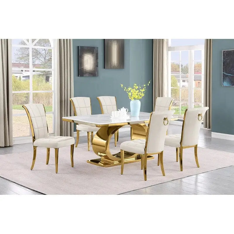 Best Quality Furniture D430/1-SC320-7 Dining Set with 68 White Marble Top