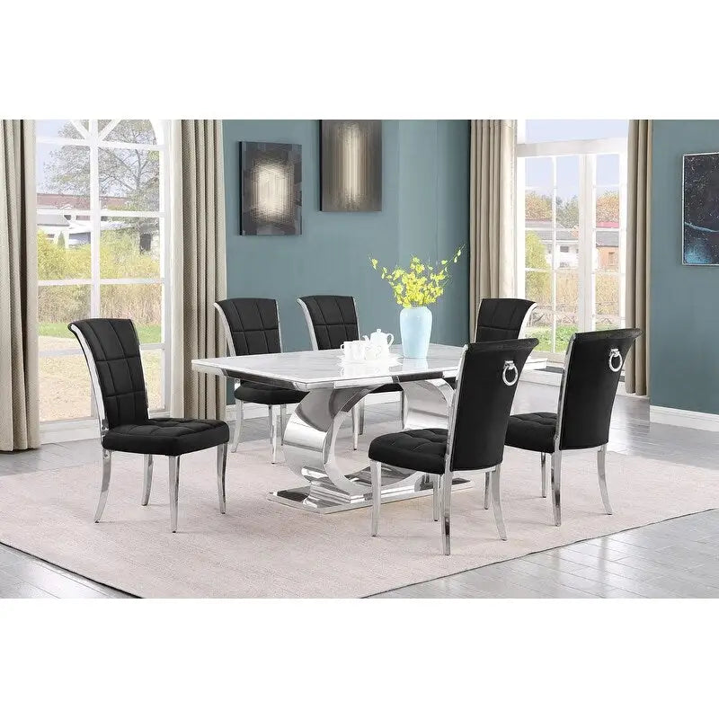 Best Quality Furniture D430/1-SC320-7 Dining Set with 68 White Marble Top