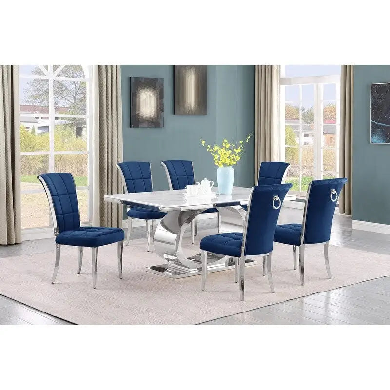 Best Quality Furniture D430/1-SC320-7 Dining Set with 68 White Marble Top
