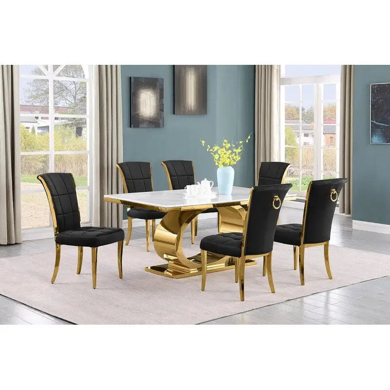 Best Quality Furniture D430/1-SC320-7 Dining Set with 68 White Marble Top