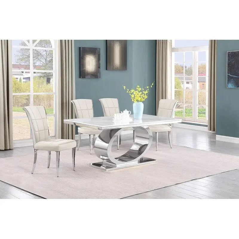 Best Quality Furniture D430/1-SC320-7 Dining Set with 68 White Marble Top