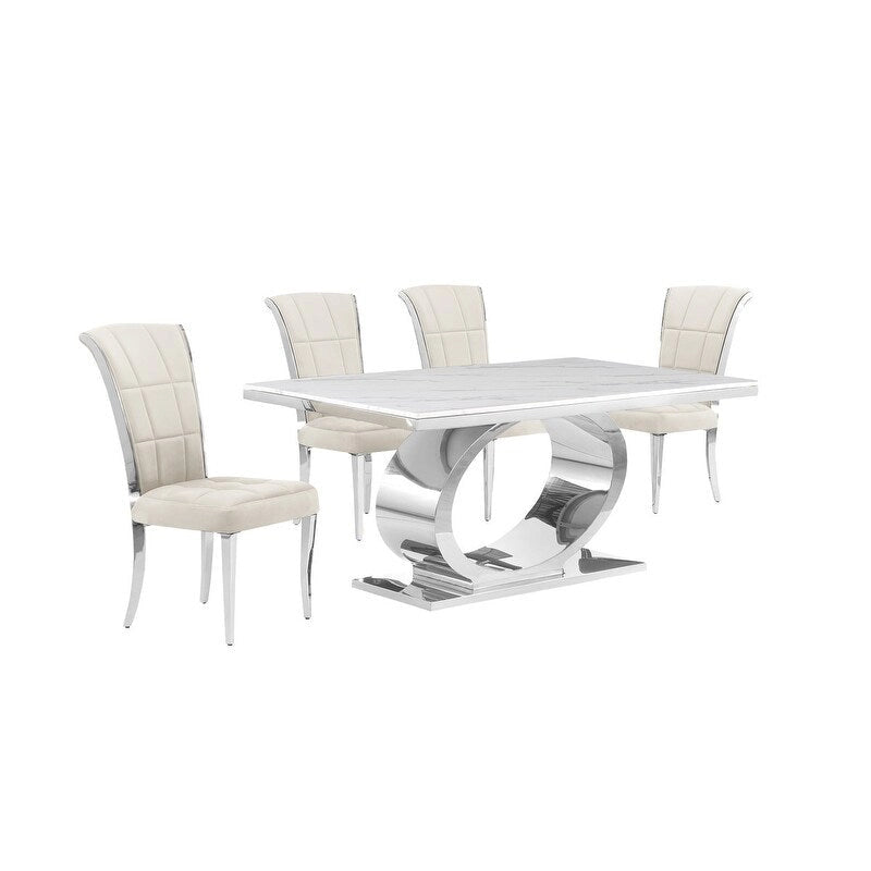 Best Quality Furniture D430/1-SC320-7 Dining Set with 68 White Marble Top