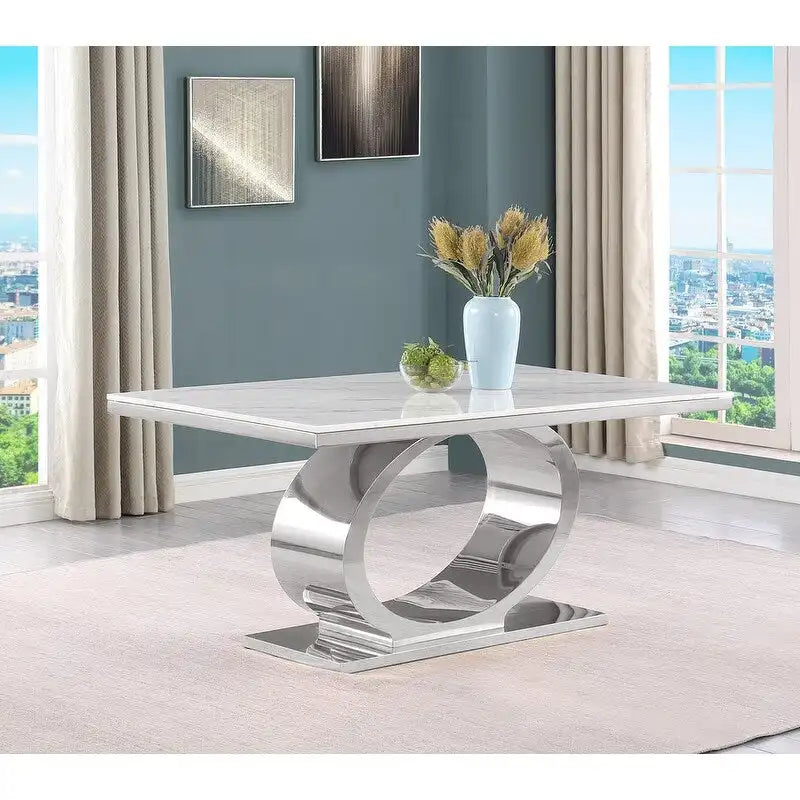Best Quality Furniture D430/1-SC320-7 Dining Set with 68 White Marble Top