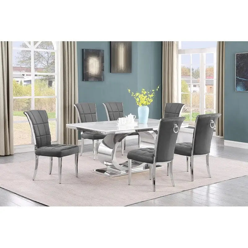 Best Quality Furniture D430/1-SC320-7 Dining Set with 68 White Marble Top