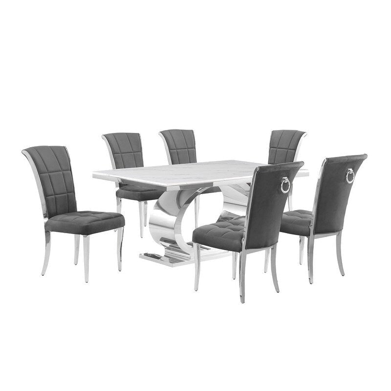 Best Quality Furniture D430/1-SC320-7 Dining Set with 68 White Marble Top