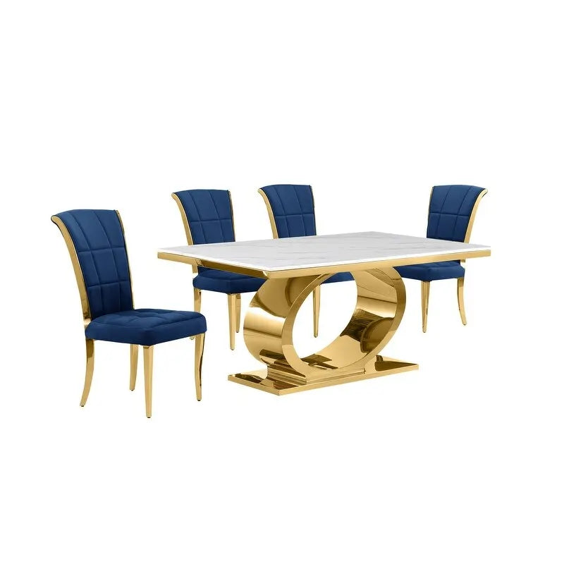 Best Quality Furniture D430/1-SC320-7 Dining Set with 68 White Marble Top