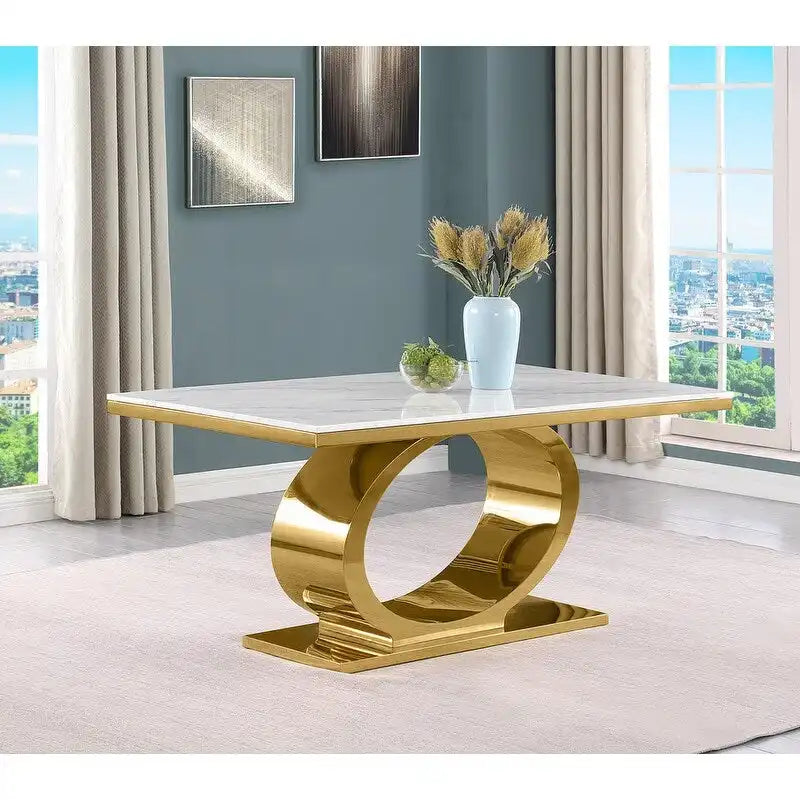 Best Quality Furniture D430/1-SC320-7 Dining Set with 68 White Marble Top