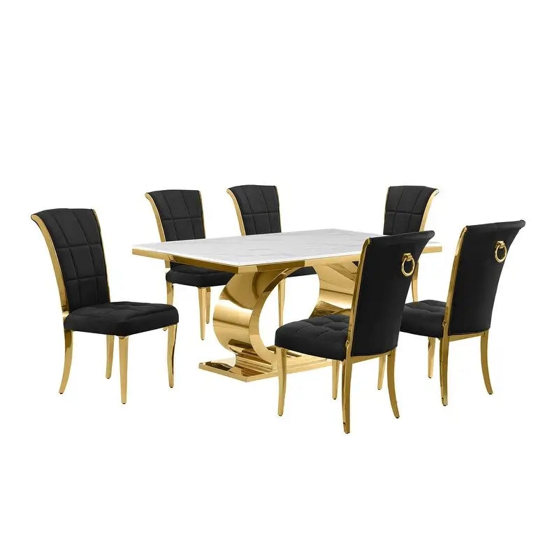 Best Quality Furniture D430/1-SC320-7 Dining Set with 68 White Marble Top